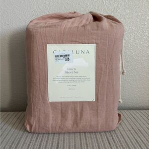 NWT California King 100% Linen Sheet Set Light Adobe Clay - Casaluna